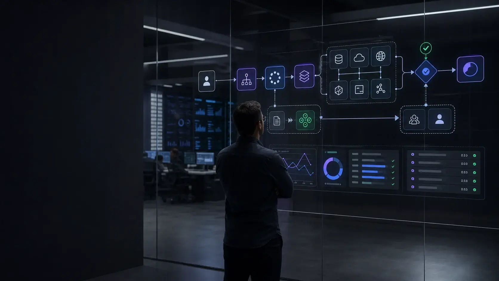 Enterprise AI agent workflow with tools, approvals, and monitoring